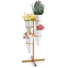 Flower Display Stand with 4 Plastic Buckets, Rotatable Metal Flower Stand Gol...