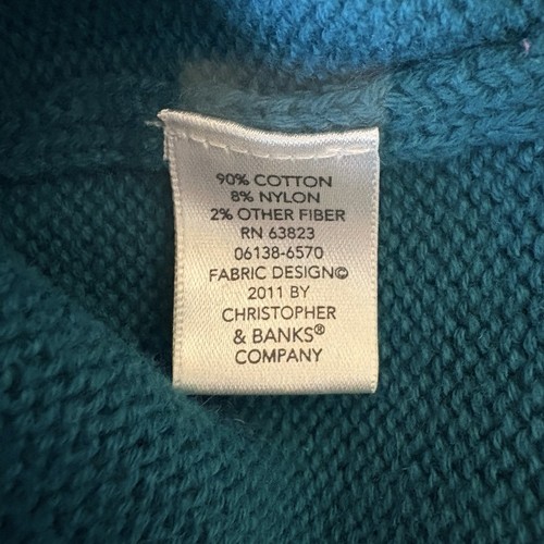 Maglione Christopher & Banks misto cotone bianco e verde acqua pull over 1/4 zip donna 2X - Foto 7 di 8
