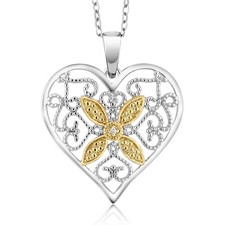 Gorgeous Accent Diamond 1 Inch Heart Shape Pendant Necklace For Women With 18