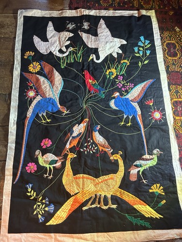 Tapisserie Murale Vintage Encadrée – Motif Oiseaux, Style Rétro Kitsch