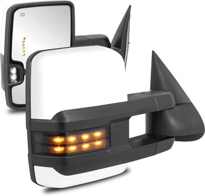 2PCS Painted White Towing Mirrors Power Heated LED Compatible for 2007-2013 Chev