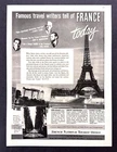 1948 Eiffel Tower photo & Travel Writers France Reviews French Tourism print ad