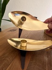 Vintage Mirro Gold/Black Aluminum Made in USA Candle Holders MCM Atomic