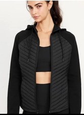 NWOT OLD NAVY Dynamic Fleece Hybrid Zip Hoodie Quilted Front Sz. L PETITE Black