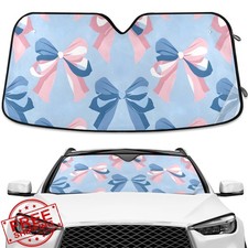 Pink Bow Blue Pattern Windshield Sun Shade Accordion Truck SUV