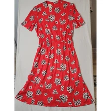 Vintage Swing Dress Red White Short Sleeve Sz 14 Ms Maisel Floral Polka Dot 50s