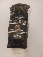 Russell Performance Boys Crew Socks 3 pack - Medium, Geometric/Gray/Black, NEW