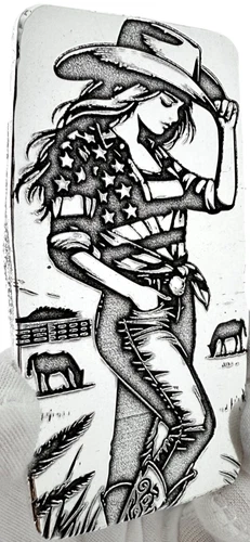 10 ozt 999 Fine Silver Art Bar- AMERICAN COWGIRL - ADAMO TECHNE -Limited Edition