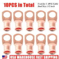 10 Gauge 1AWG 1/2" Battery Cable Ends Lugs Copper Ring Terminal Wire Connector