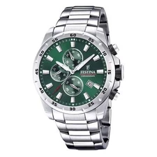 Festina F20463/3 Men's Chronograph Green Dial Silver Tone Bracelet Watch
