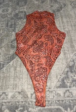 Women's Sheer Mesh Smooth Bodysuit High Cut Jumpsuit Sheer One Size OS Orange