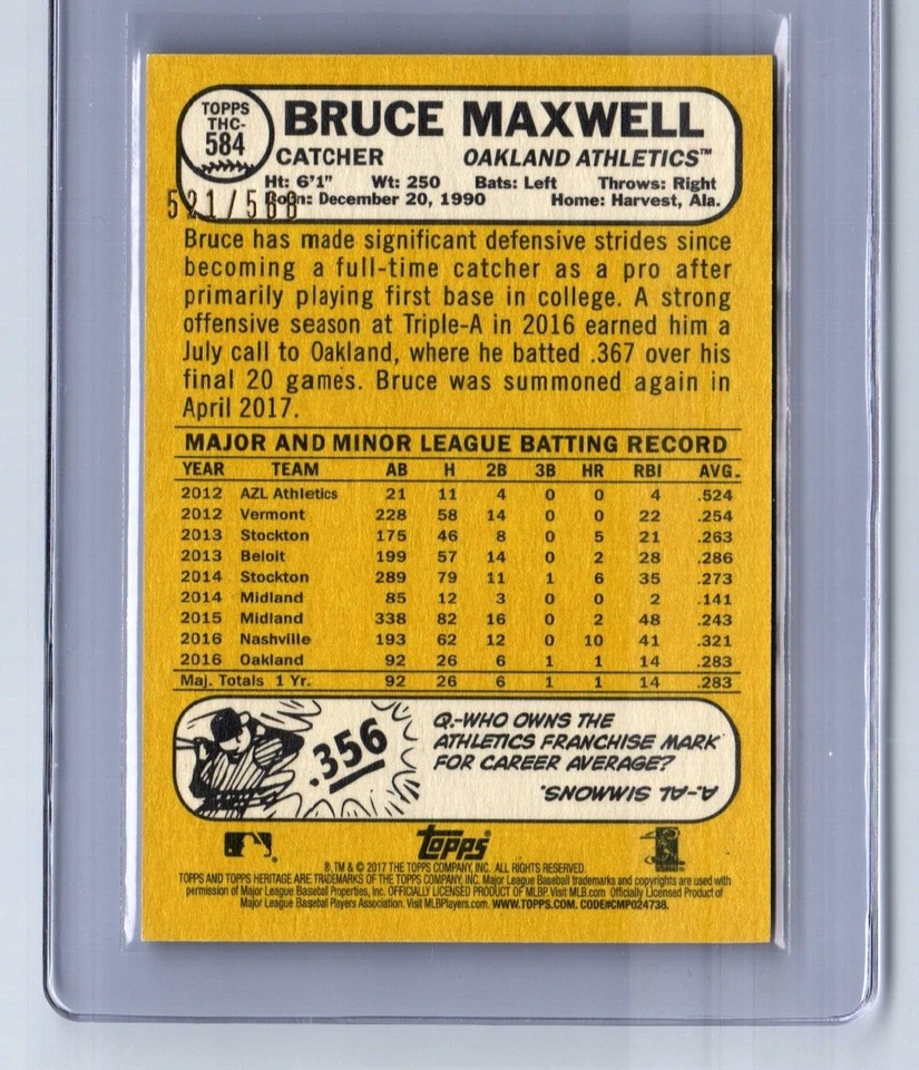 2017 Topps Heritage High Number Chrome Refractor /568 Bruce Maxwell Rookie RC - Image 2 of 2