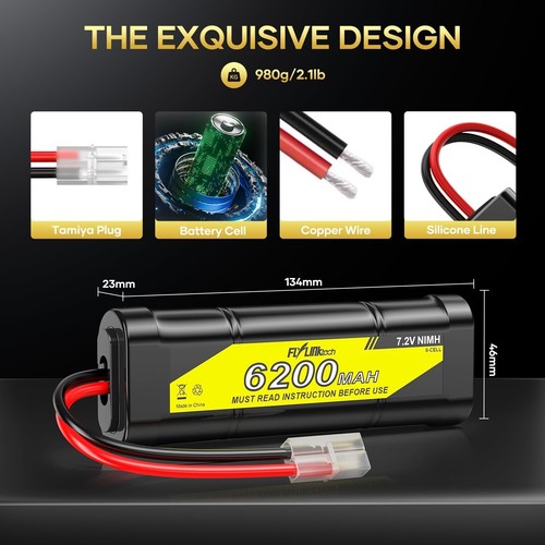 Neuf 7,2 V 6200 mAh batterie RC NiMH 2 pièces avec prise Tamiya pour voiture RC RC camion RC - Photo 2 sur 5