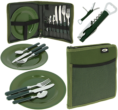 NGT Fishing Camping Picnic Folding Day Cutlery Set 2 Plates 2 Knives 2 Forks