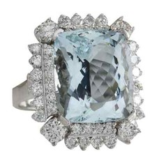 Classic Cushion Cut 14.58CT Aquamarine With 2.17CT Clear CZ Royal Wedding Ring