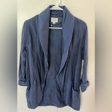 Wilfred Aritzia Linen Blend Open Front Chevalier Jacket Dusty Denim Women’s Xs