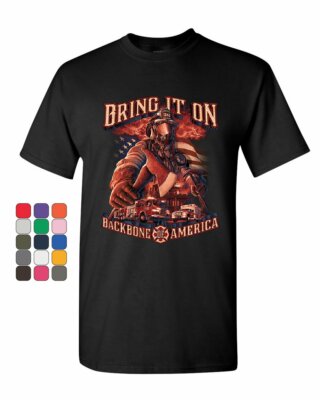 Firefighter Backbone of America T-Shirt FD Fire And Rescue Hero Mens Tee Shirt