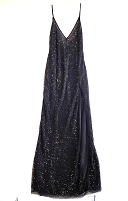 oh polly black slit dress Embellished Peekaboo Fluted-Hem Midaxi Dress in Black main image 1