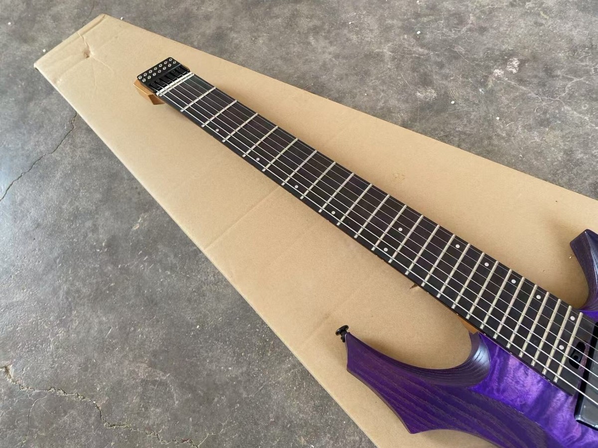 7 String Headless Electric Guitar Purple Burl Maple Active Pickups
