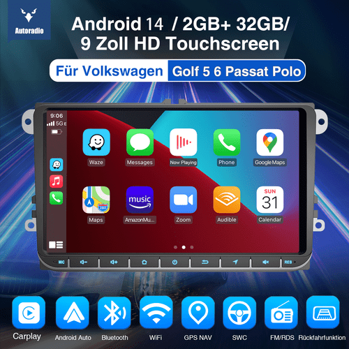 Android 14 Autoradio GPS NAVI RDS RDS Für VW GOLF 6 5 Touran Polo Caddy Carplay - Bild 2 von 17