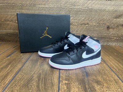 Air Jordan 1 Mid Black Arctic Punch Pink Size 6.5Y Women 8 555112-061 NEW IN BOX