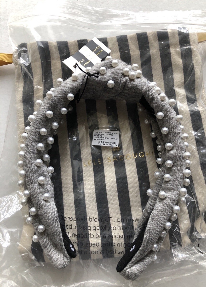 Lele Sadoughi Heathered Cardigan Gray Knit Jeweled Knotted  display picture 2