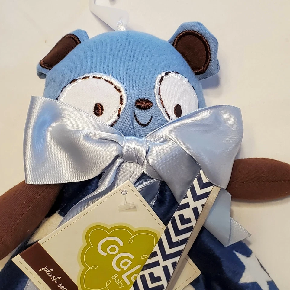 Кокало синий коричневый белый звезда медведь щенок собаки плюшевый медведь атласное одеяло безопасности  - Изображение 2 из 4