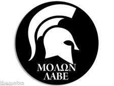 4" BLACK ROUND MOLON LABE HELMET BUMPER CAR STICKER DECAL MADE IN USA