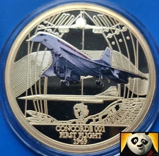 2019 History of Aviation 40mm Concorde First Flight Gold Plated Proof Medal Coin