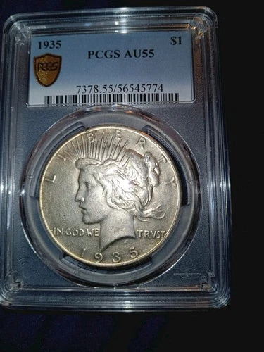1935-P Peace Silver Dollar PCGS AU55 Gold Shield Label -  T277
