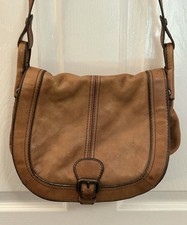 Vintage Fossil Brown Leather Crossbody Saddle Bag Flap Stitch Detail Y2K Boho