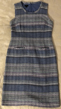 Talbots Tweed Sleeveless Sheath Dress Blue Pastel Striped Pockets Zip Lined Sz 2