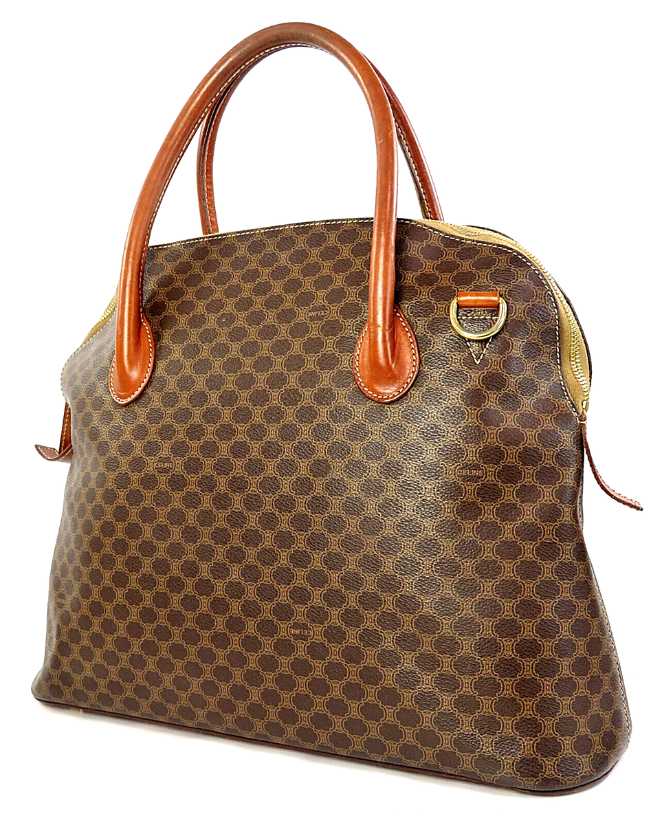Auth CELINE Brown Alma Macadam PVC Canvas and Leather Hand Bag