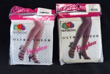 Lot/2 VTG Fruit of the Loom Pantyhose Ultra Sheer 95-150 lbs White/Off White