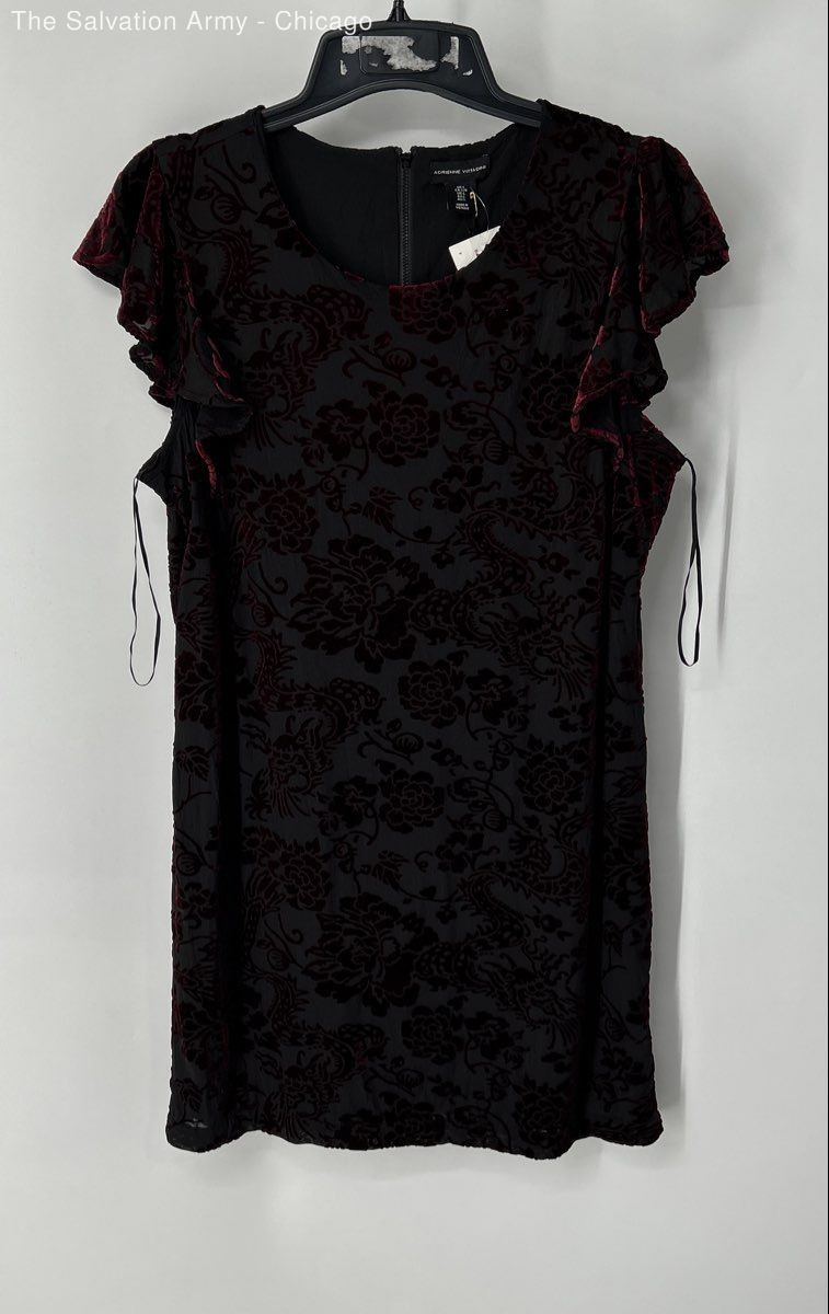 Adrienne Vittadini Womens Black Red Floral Short Sleeve Mini Dress Size Large