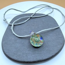 Handmade Lampwork Glass Swirl Pendant Necklace Multicolor Artisan Cord Jewelry