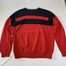 Nautica Mens Red Blue Long Sleeve Pullover Sweater Large Cotton