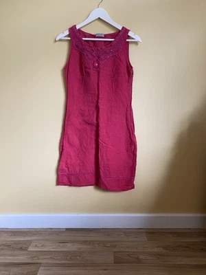 Per Una Pink Linen-Blend Embroidered Day Dress (Size 10R) Summer Holiday Wedding - Image 1 of 4