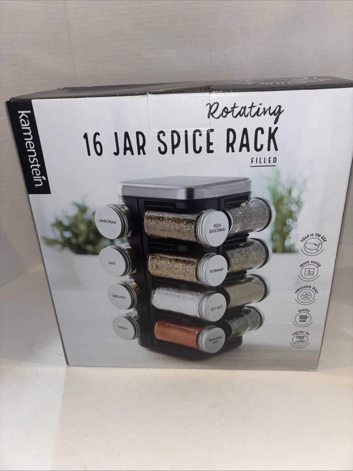 Kamenstein 16pc Jar Plaza Spice Rack: Revolving Seasoning Organizer With Spices