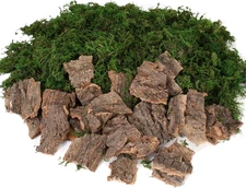 BYHER Fake Moss for Crafts, Assorted Treebark Fairy Garden Forest Green 