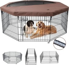 Foldable Metal Dog Playpen Gate Fence Crate 8 Panels 24 Inch High Puppy