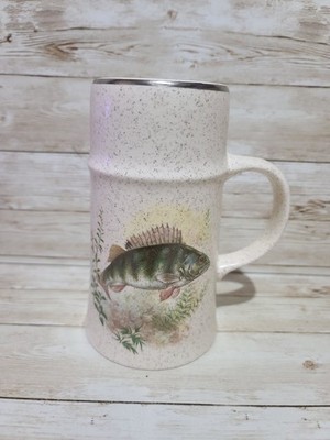 Royal Worcester Palissy Large Tankard Barsch & Karpfenangeln 15cm Goldrand