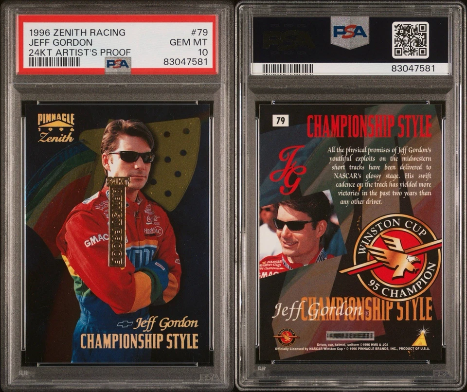 1996 Zenith Racing 24KT Artist's Proof #79 Jeff Gordon PSA 10 GEM MINT POP 1 - Image 3 of 3