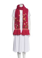LoveShackFancy Embroidered Floral Knit Scarf with Fringe