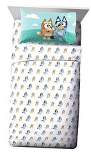 Kids Sheet Set with Fitted, Flat Sheets  Pillow 3 Piece Toddler White - Bluey