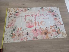 Floral One Little Pumpkin Is Turning Fabric Photo Backdrop w/ Grommets 43x70