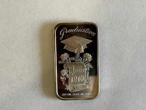 1973 June Graduation Madison Mint .999 Fine Silver Art Bar - 1 Troy oz