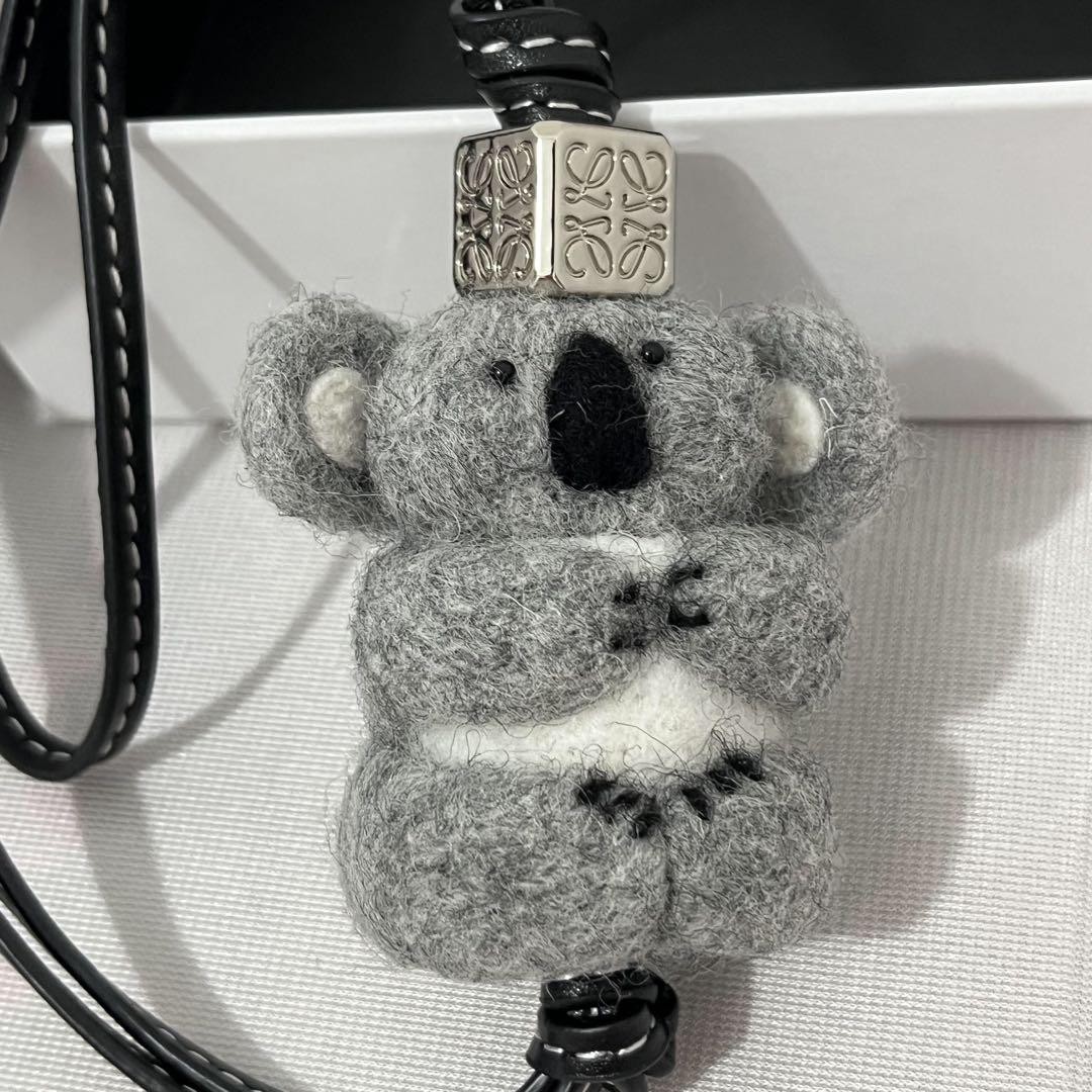 LOEWE Bag Charm Koala Felt & Calfskin Palladium Dies Leather strap