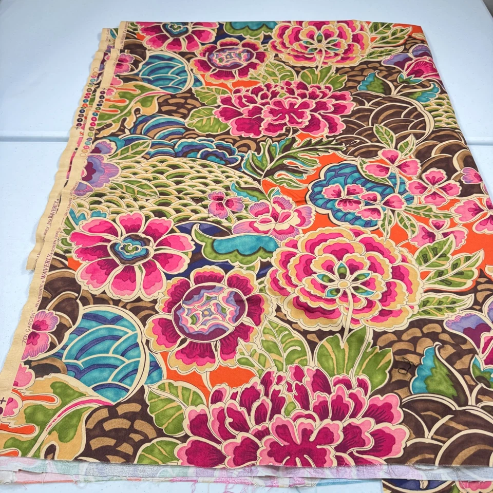 waverly fabric zen garden floral pink green large blooms cotton 54x72 - Image 2 of 4