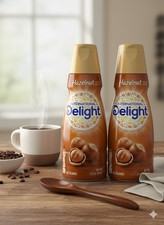 Intl Delight Hazelnut Coffee Creamer 32 oz 1 QT 2-Pack with wooden spoon